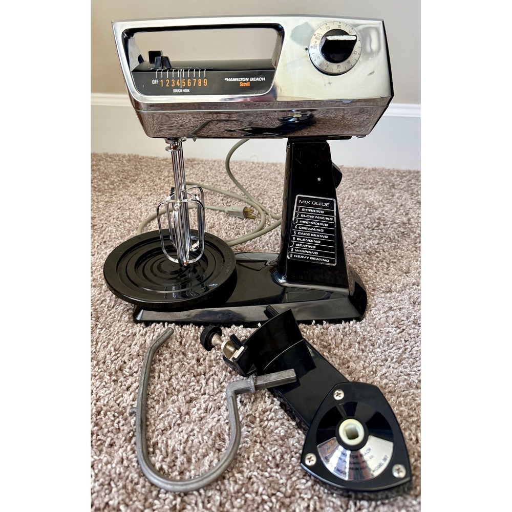 Hamilton Beach Stand Mixer Vintage Chrome Black 9 Speed Scovill Dough Hook WORKS